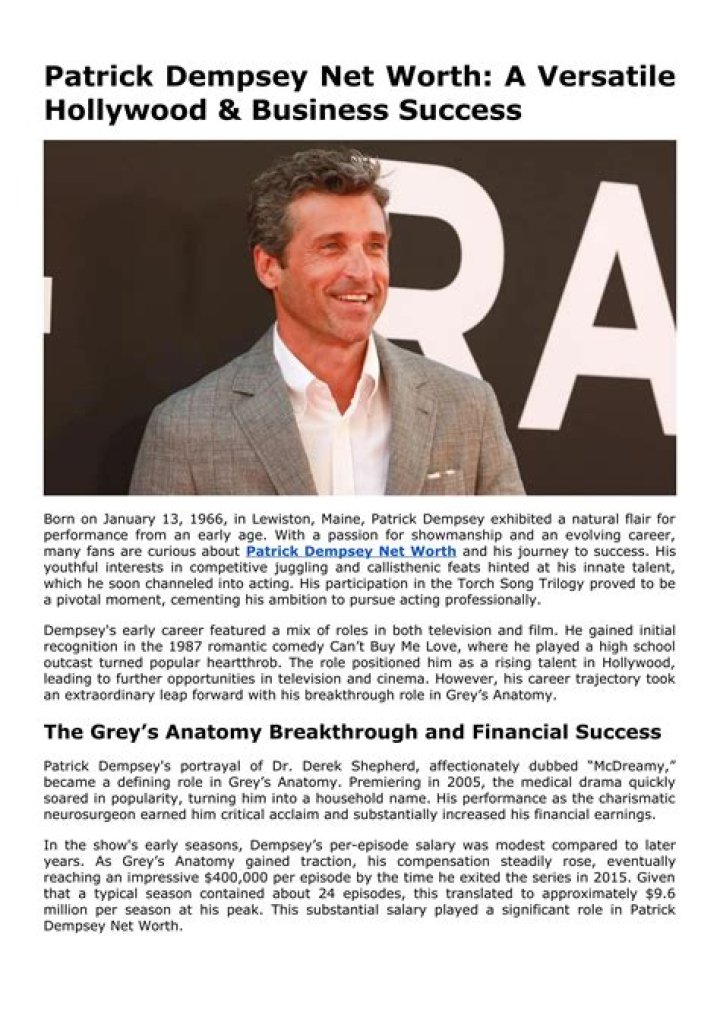 Unveiling McDreamy: The Charismatic Journey of Patrick Dempsey